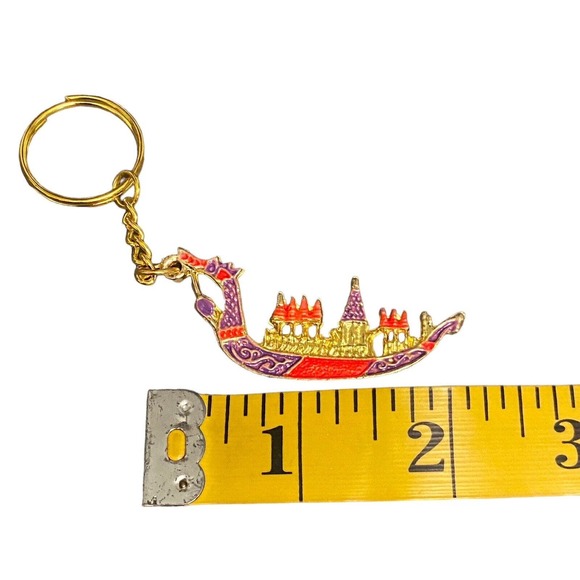 Chinese Dragonboat Keychain Painted Goldtone Souvenir Keyring Gift Purple Red - Picture 5 of 6